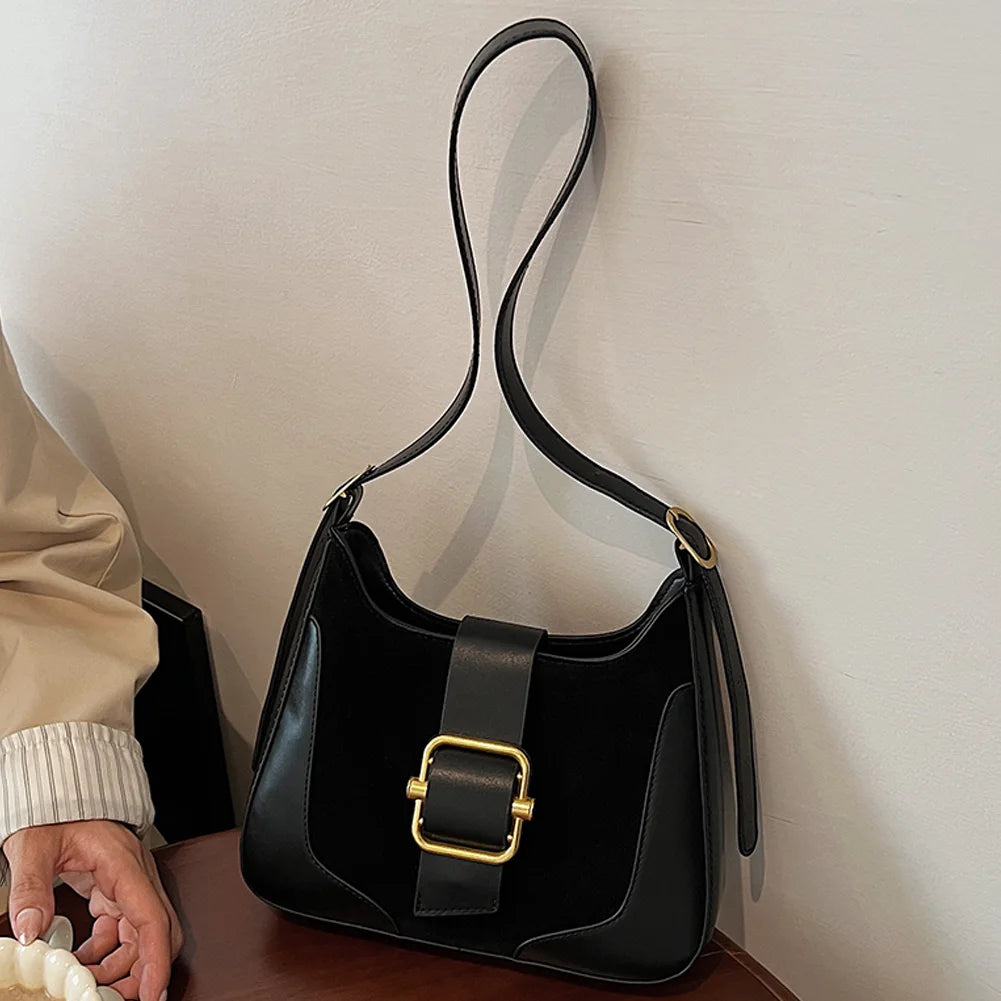 Women Suede Shoulder Bag Adjustable Strap Underarm Bag with Inner Pocket Messenger Bag Satchel Purse for Work Travel
