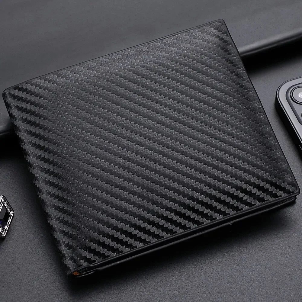 New Carbon Fiber Short Wallet Men's Card Bag Integrated Zipper Change Bag Holder Slim Minimalist Carbon Tri-Fold Wallet
