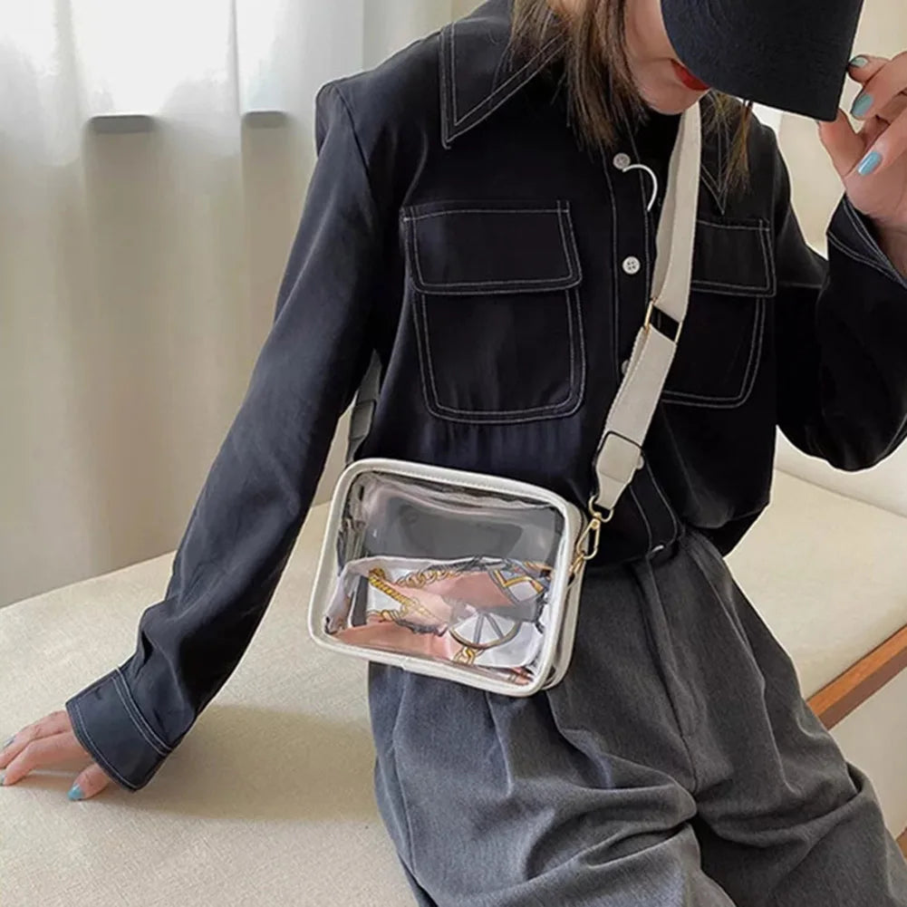 Transparent Shoulder Bag Stadium Approved PVC Envelope Crossbody Handbag Zipper with Silk Scarf Square Purse for Outdoor Travel