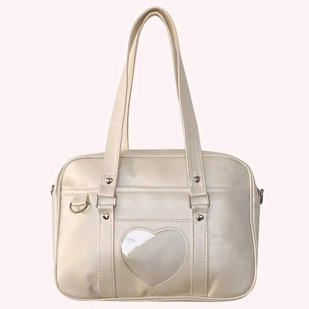 Women Anime Crossbody Bag Transparent Love Heart PU Japanese School Bag Adjustable Strap Shoulder Uniform Bag Chic Commuting Bag