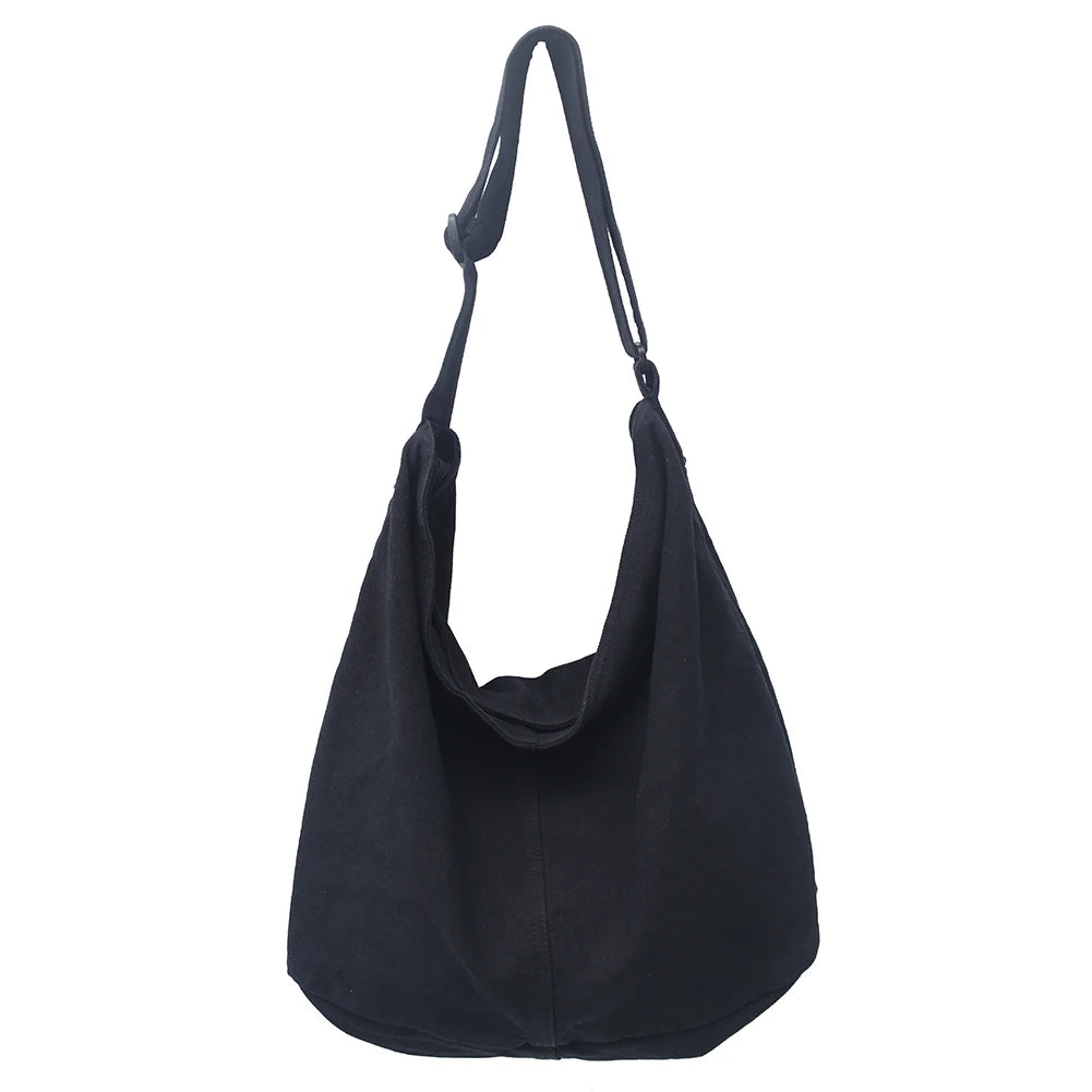 Japanese Harajuku Canvas Shoulder Bag Solid Color Retro Crossbody Messenger Handbags Soft Pockets Large Capacity for Travel