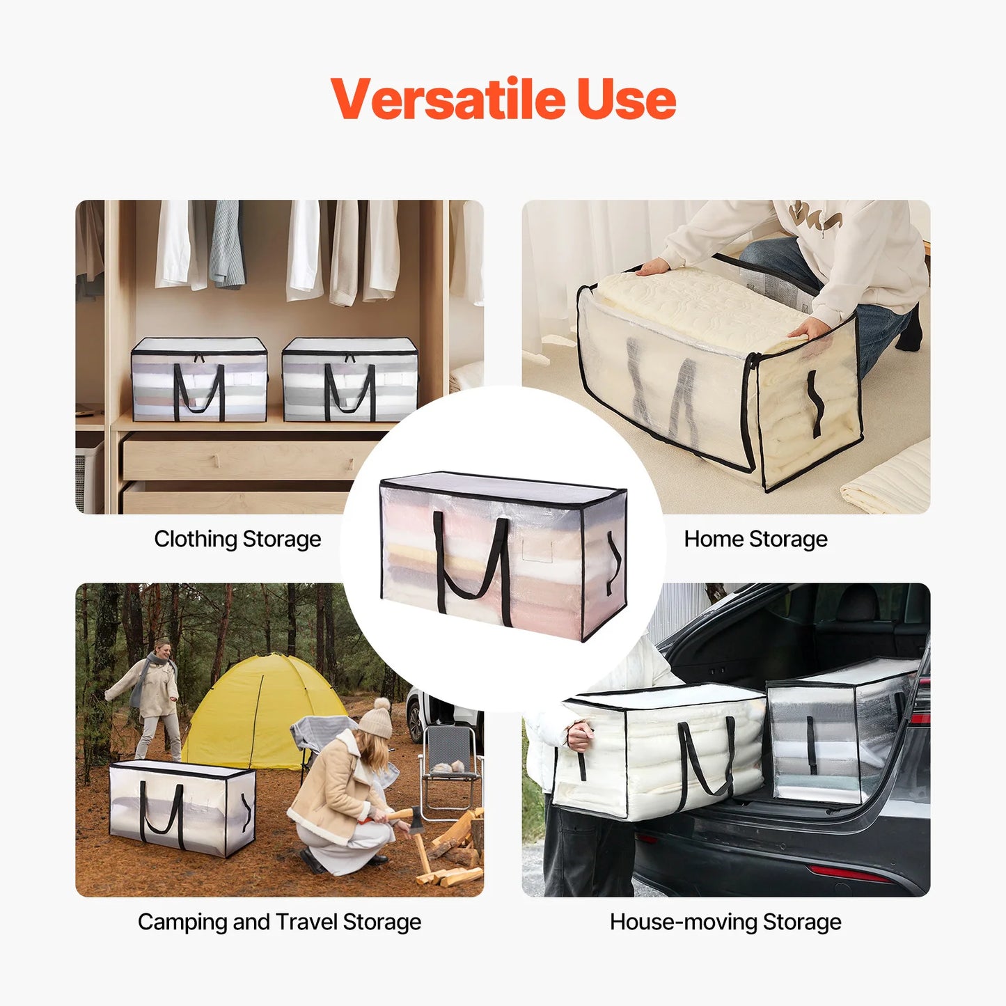 VEVOR 60L/90L Large Storage Bags 6 Pack Clothes Storage Bins with Handle Foldable Closet Containers for Home Bedsheet Pillow