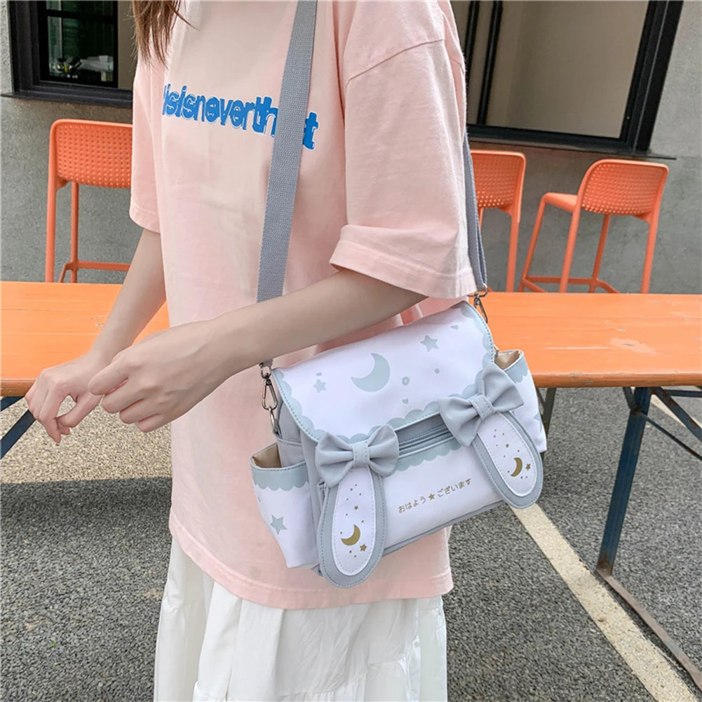 Women Kawaii Shoulder Bag Japanese Style Cute Rabbit Crossbody Bag Adjustable Strap Anime Satchel Bag Student Schoolbag