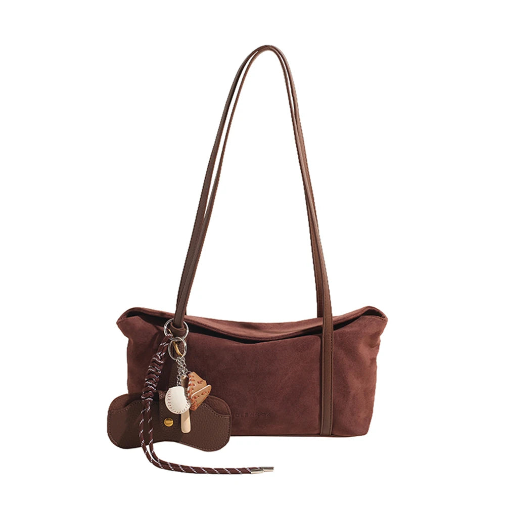 Women Suede Shoulder Bag Large Capacity Flap Underarm Bag Solid Retro Handbag Clutch Purse for Work Travel