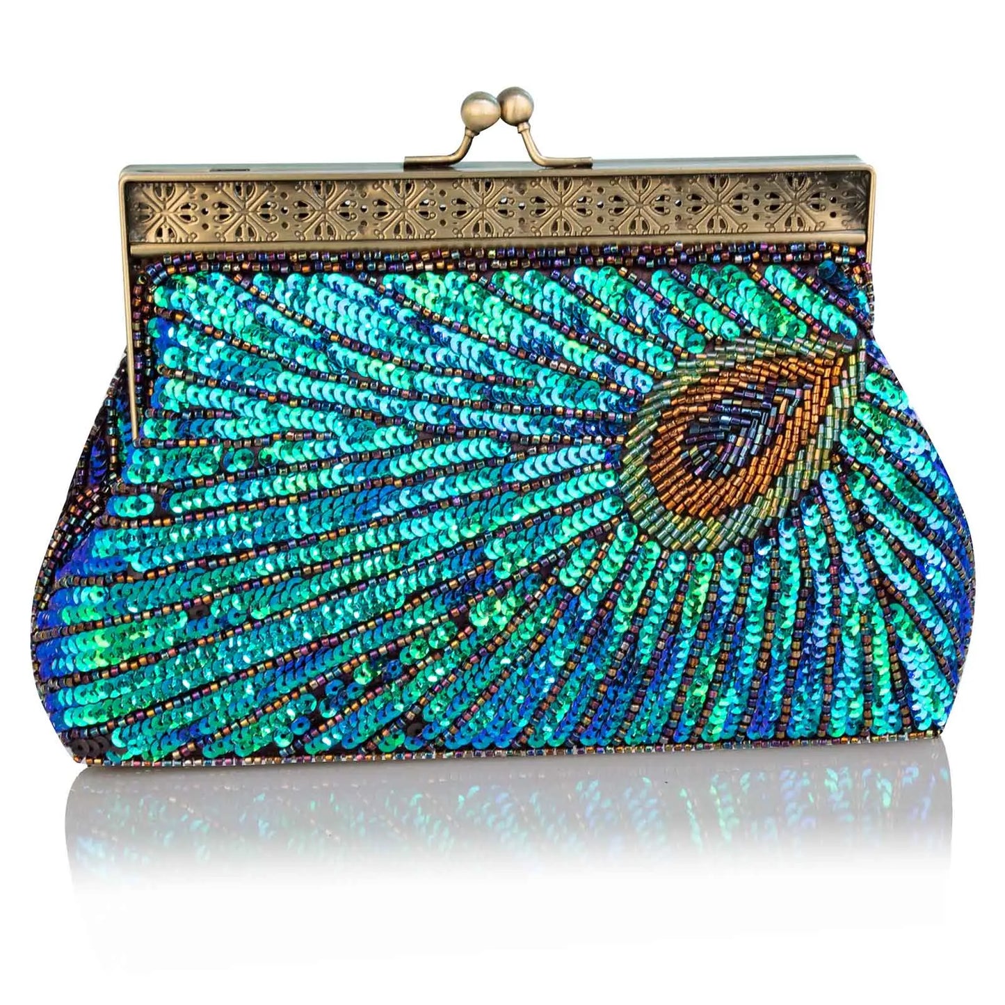 Peacock Green Evening Bag Glitter Gradient Sequins Beading Handbag Women Fashion Oval Party Dressed Purse Bridal Wedding Clutch