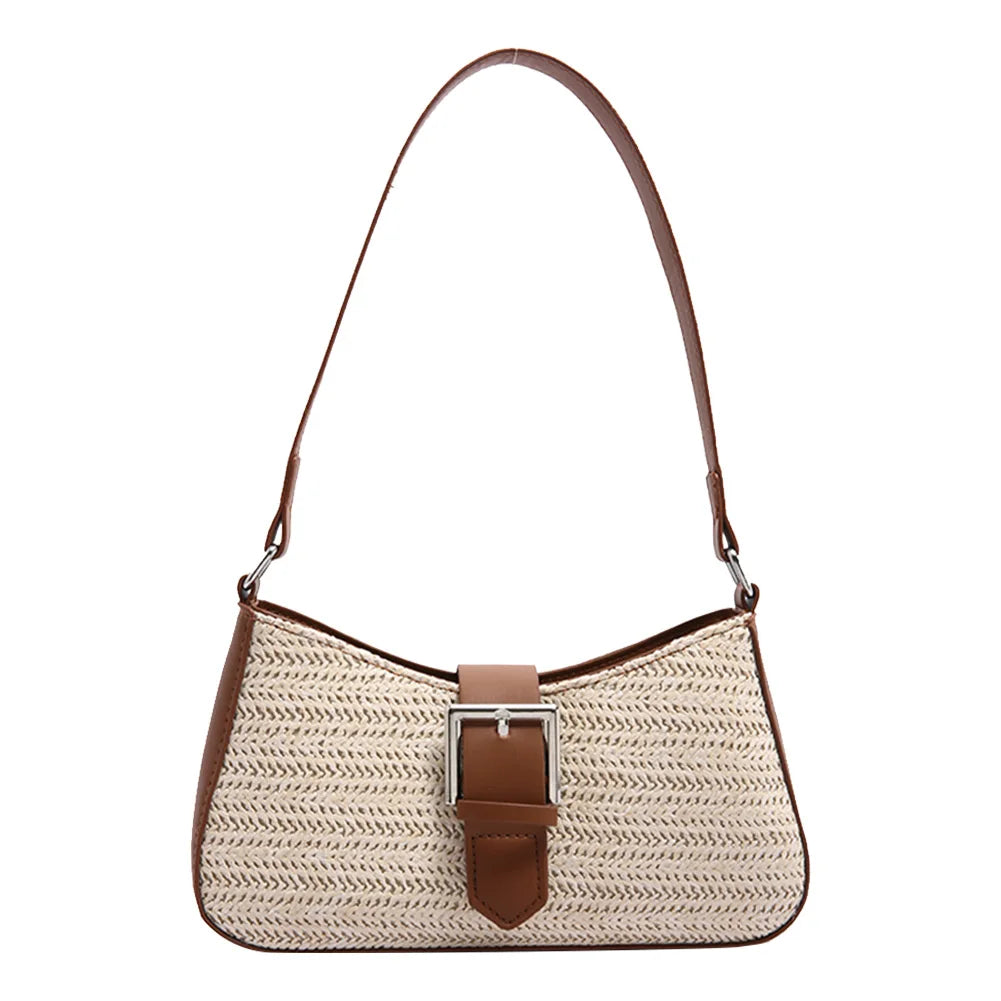 Women Straw Woven Bag Fashion Woven Handbag Large Capacity Weaving Shoulder Purse Handwoven Straw Bag Summer Beach Bag