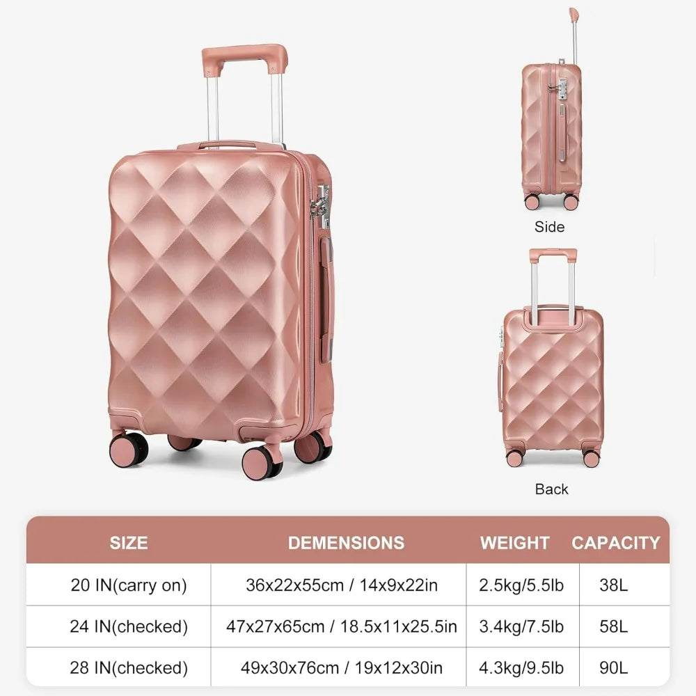 Somago Luggage Set of 3 Piece Suitcase Set Carry On Luggage with YKK Zipper TSA Lock ABS Hardside Luggage Spinner Wheels, Rose G