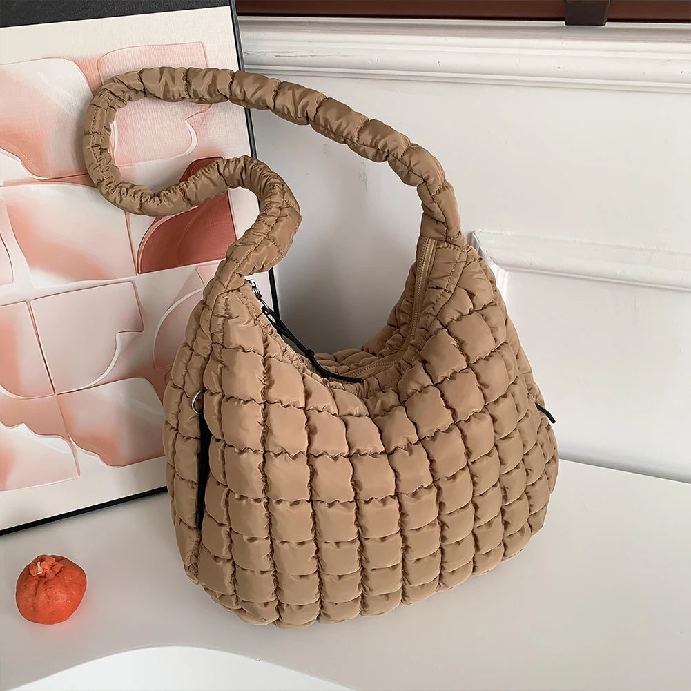 Women Cloud Hobo Bag Large Capacity Quilted Bubbles Crossbody Bag Solid Color Fashion Padded Sling Bag Messenger Bag