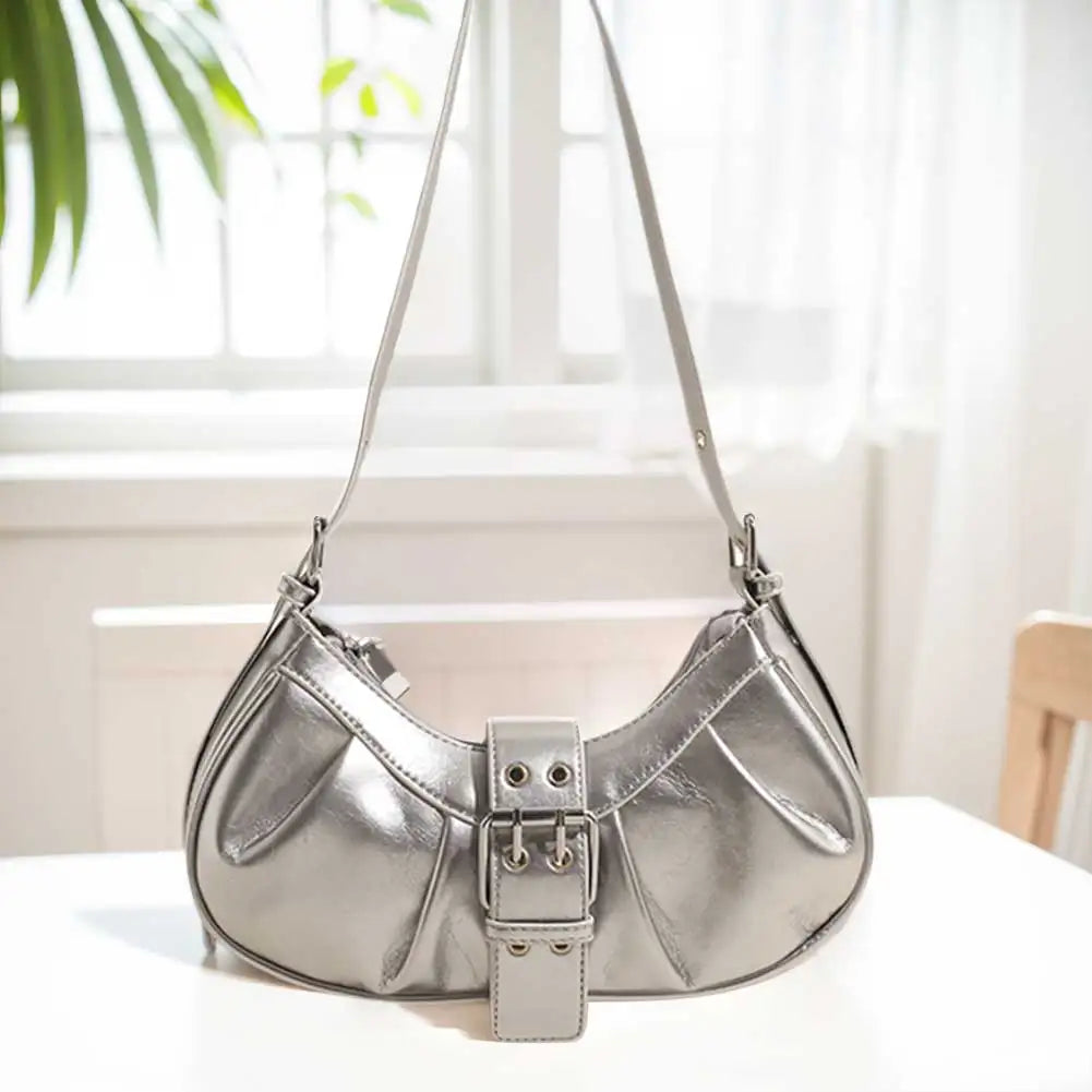 PU Leather Shoulder Bag with Adjustable Strap for Women Crossbody Bag Pleated Clutch Purse Underarm Purse for Travel Commuting
