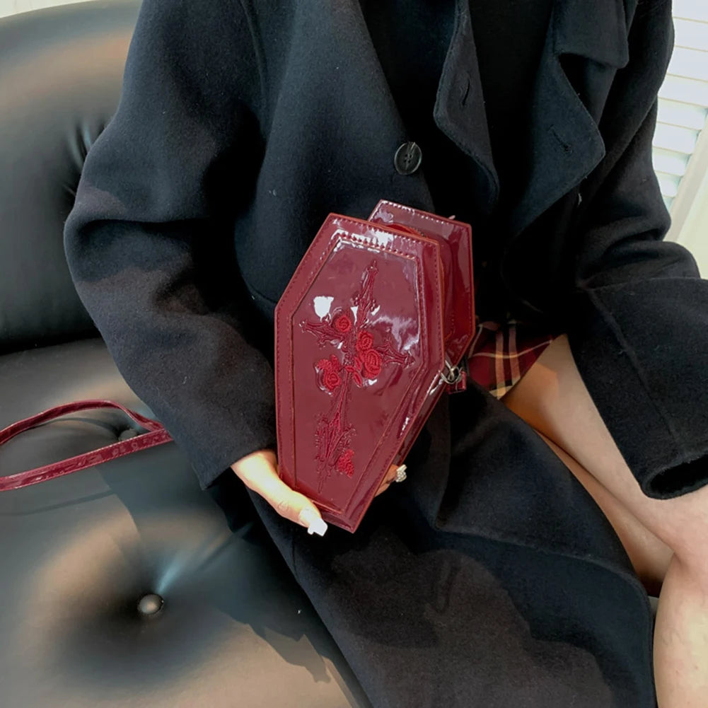 Women Coffin Satchel Purse Cartoon Gothic Crossbody Bag Versatile Rose Crossbody Pouch Y2K Cellphone Bag Halloween Purse