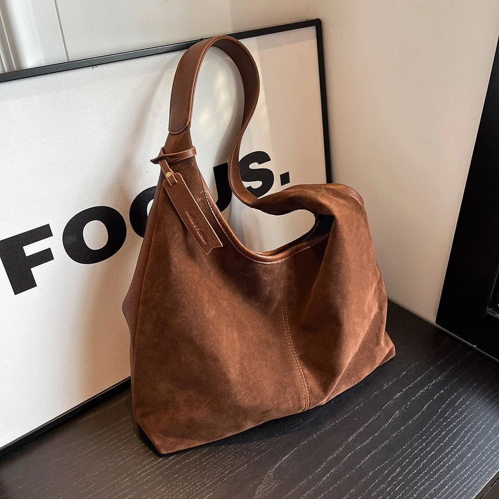 Women Suede Hobo Bag Magnetic Closure Shoulder Bag Large Capacity Tote Bag Purse for Work Travel
