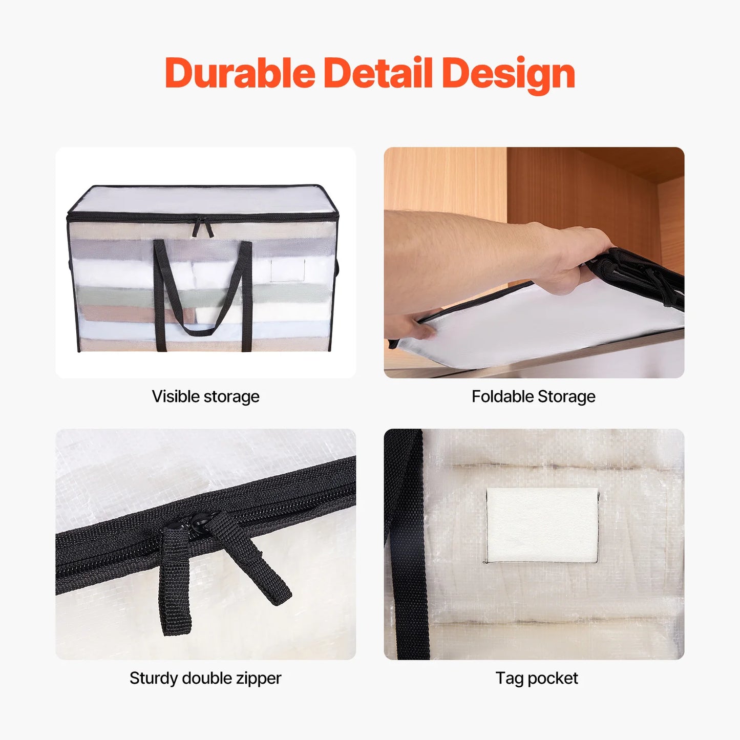 VEVOR 60L/90L Large Storage Bags 6 Pack Clothes Storage Bins with Handle Foldable Closet Containers for Home Bedsheet Pillow