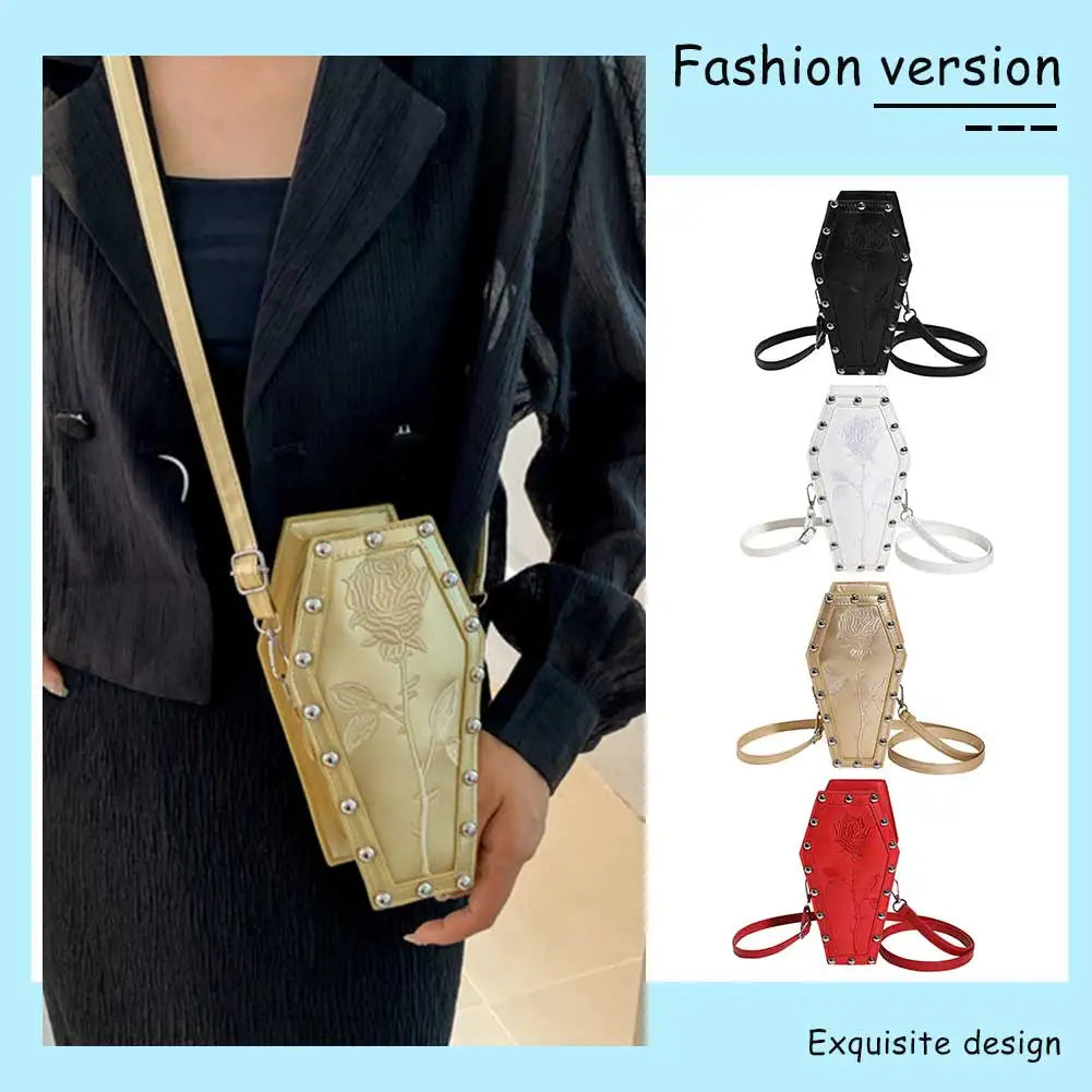 Tote Bag Women Crossbody Bag Halloween PU Shoulder Bag Coffin Shape Embroidery Underarm Bag Phone Bag for Office Travel