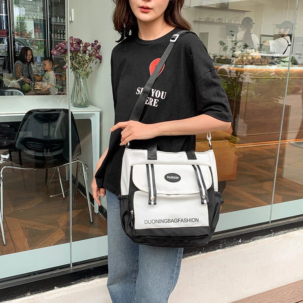 Colorblock Shoulder Bag Large Capacity School Bag Casual Shoulder Purse for Women Teen Girls Students