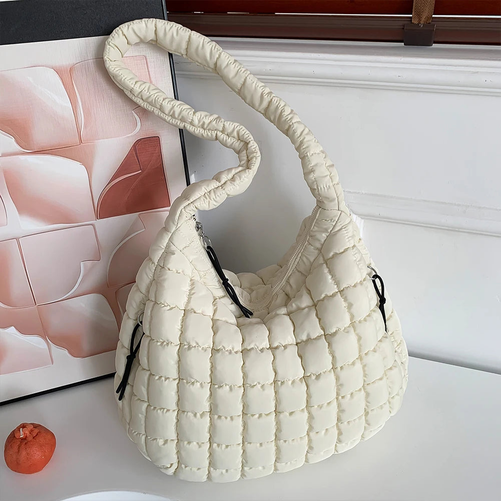 Women Cloud Hobo Bag Large Capacity Quilted Bubbles Crossbody Bag Solid Color Fashion Padded Sling Bag Messenger Bag