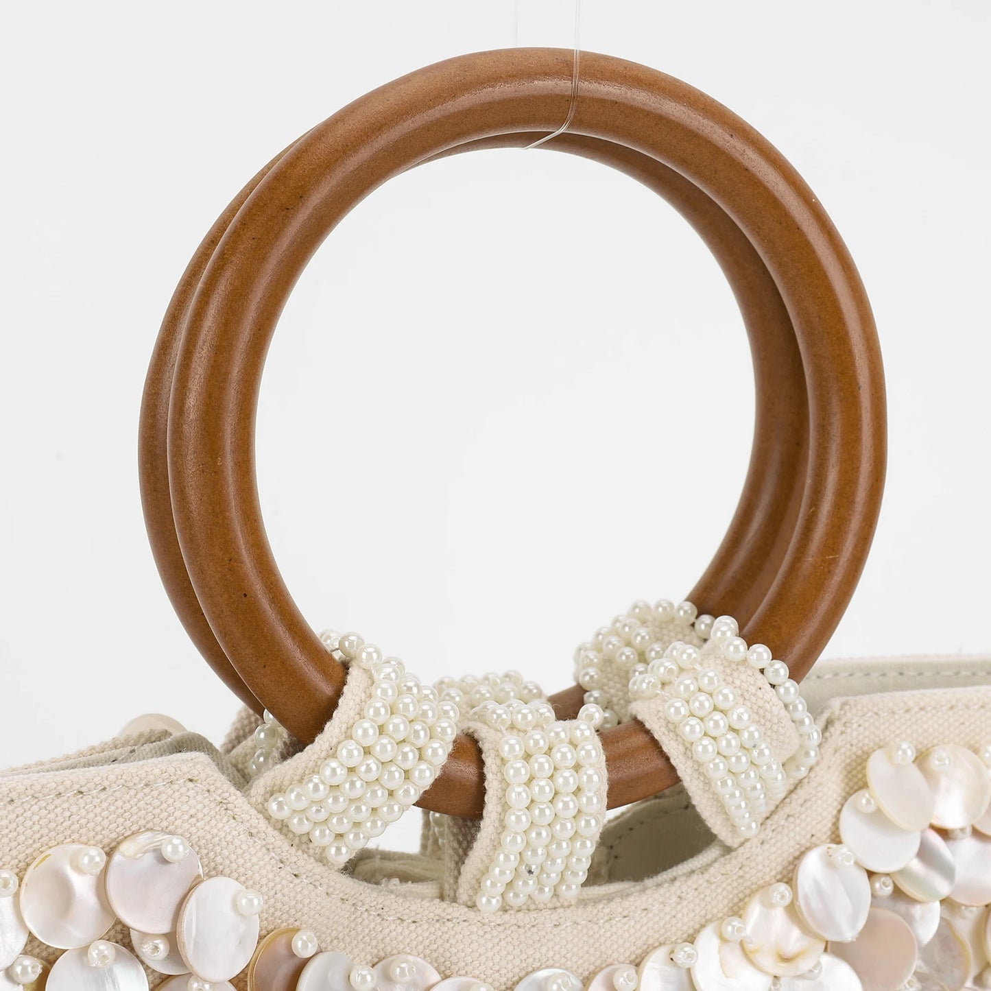 Shell Beaded Clutch Purse Wooden Handle Top Handle Bag Handmade Evening Handbag Evening Bag for Women Summer Vacation
