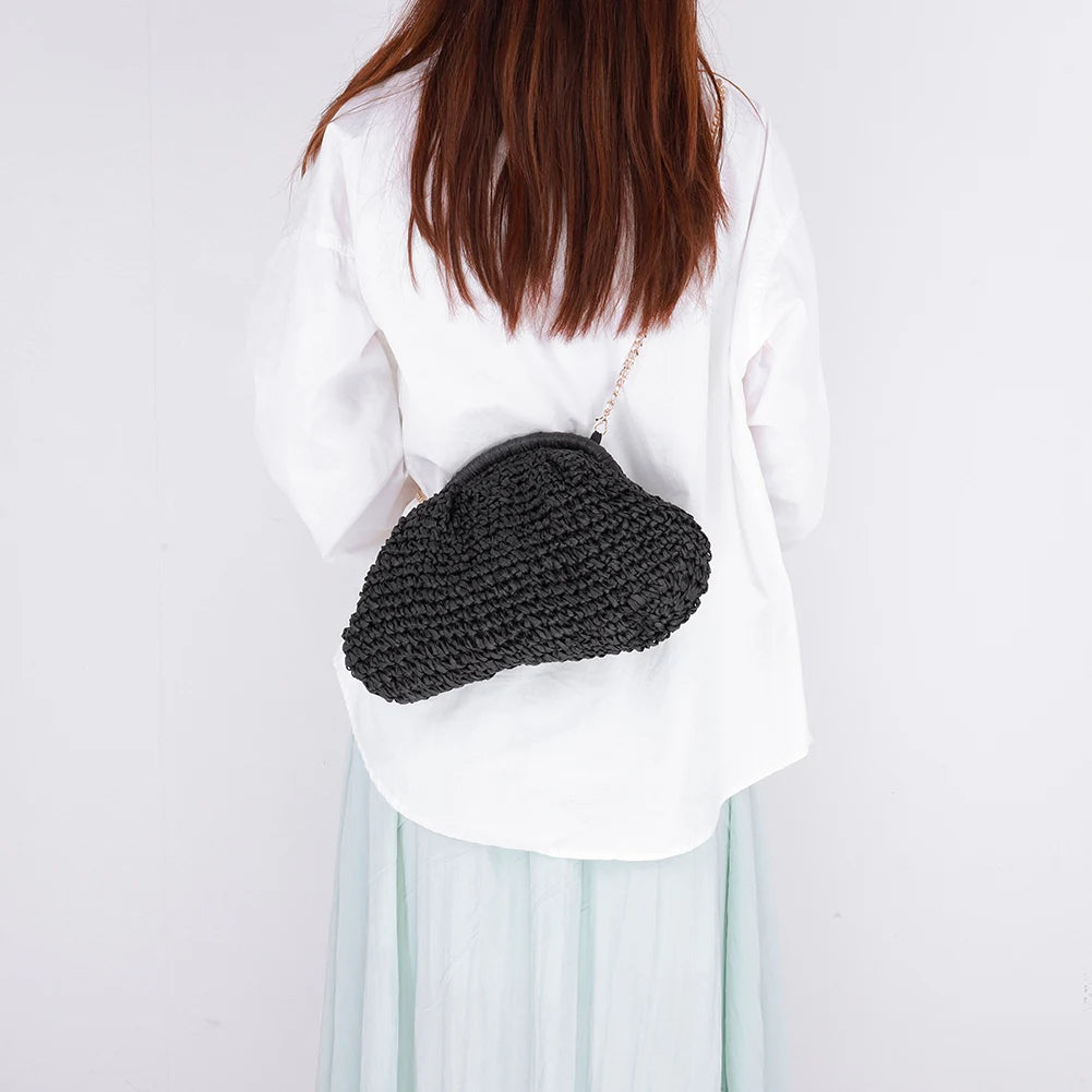 Women Straw Woven Bag Handmade Fashion Shoulder Bag Large Capacity Stylish Crossbody Bag Solid Color for Party Vacation
