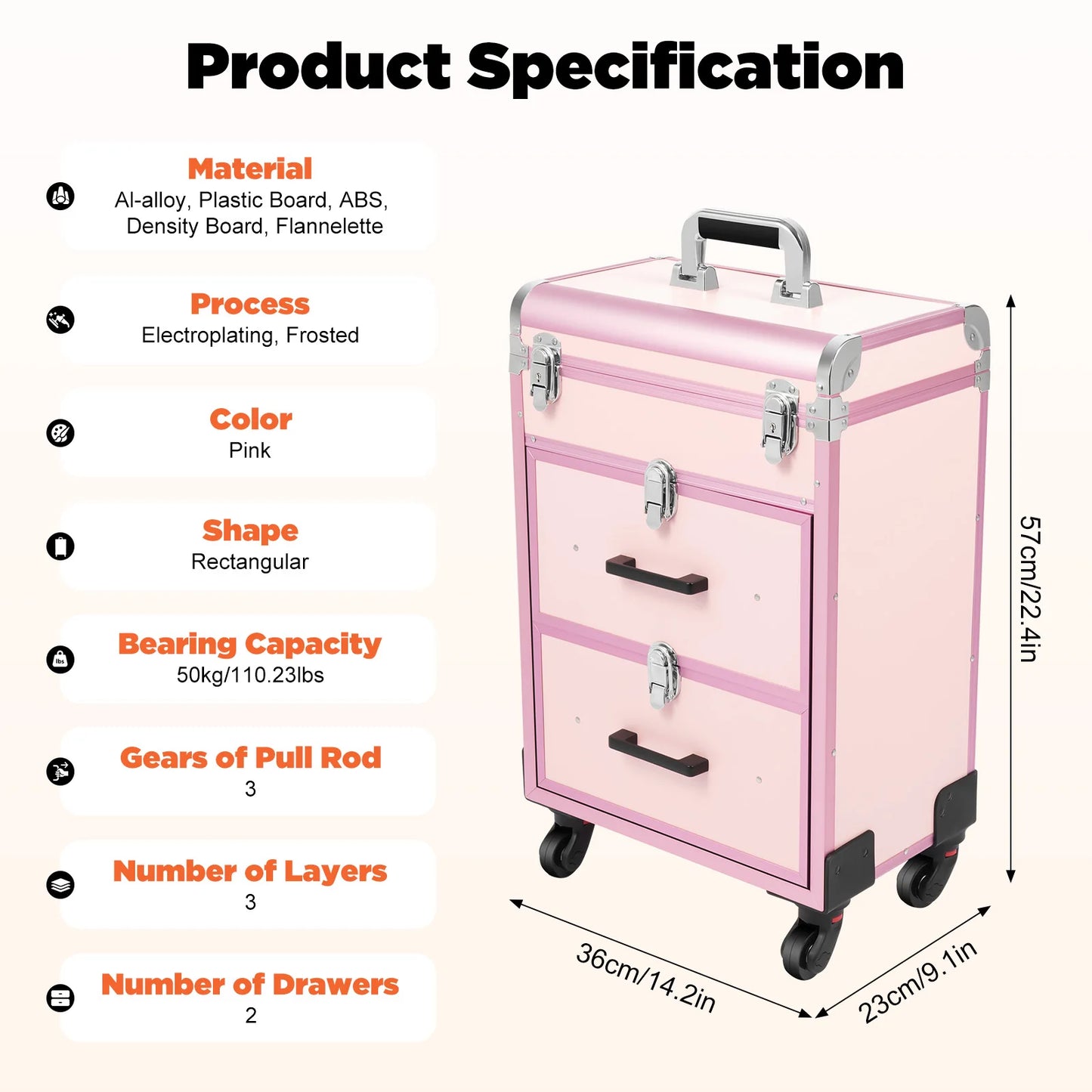 Makeup Rolling Train Case with Universal Wheels Pull Rod Manicure Tattoo Cosmetic Box Storage Bag