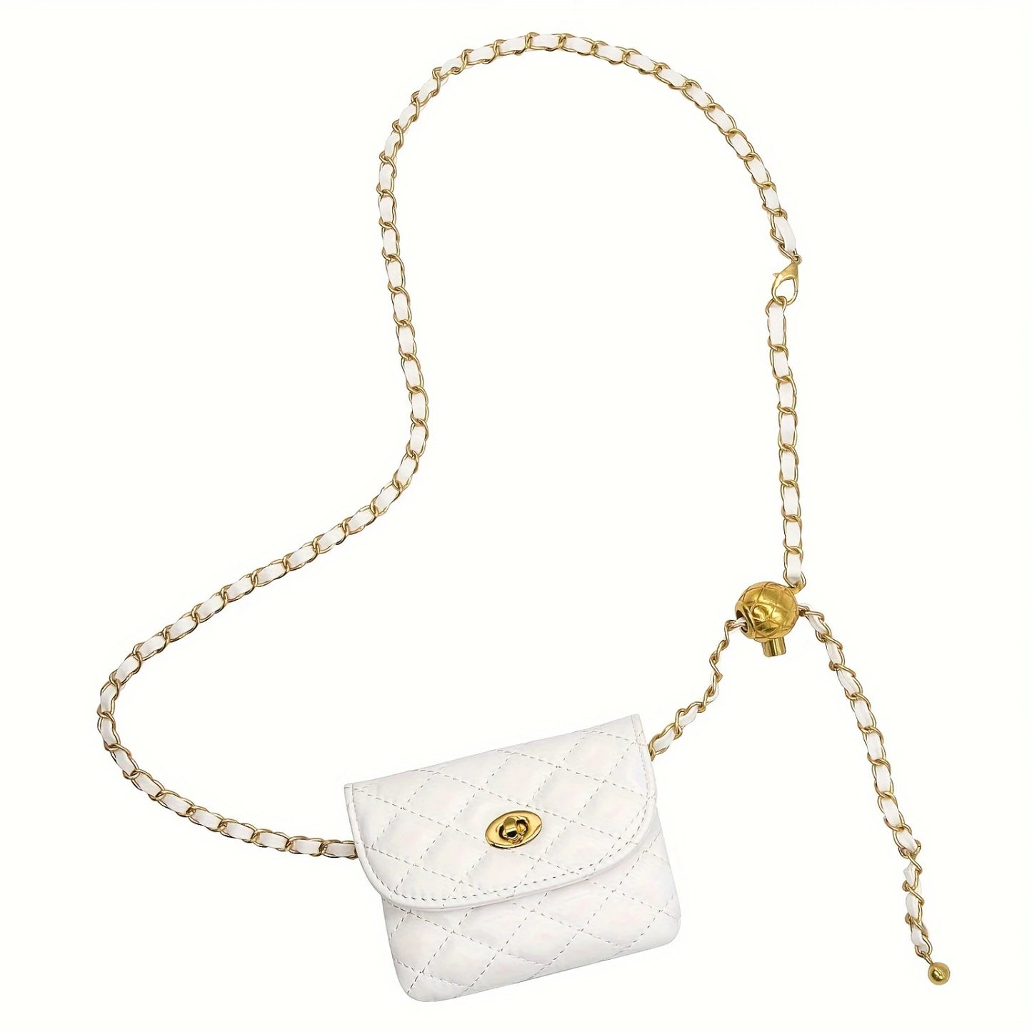Women's Argyle Quilted Waist Purse in Fashionable Faux Leather - Stylish Chain Belt Bag Fanny Pack