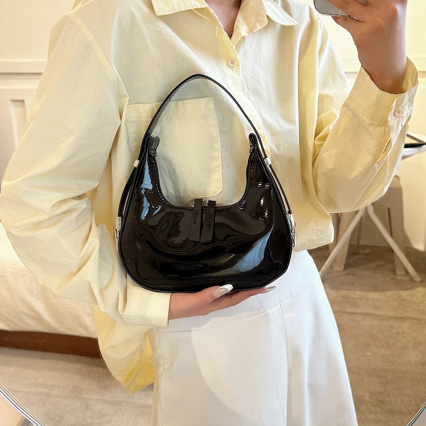 Women Leather Shoulder Bag Casual Vintage Tote Bag Chic Underarm Bag Satchel Clutch Travel Dating Purse