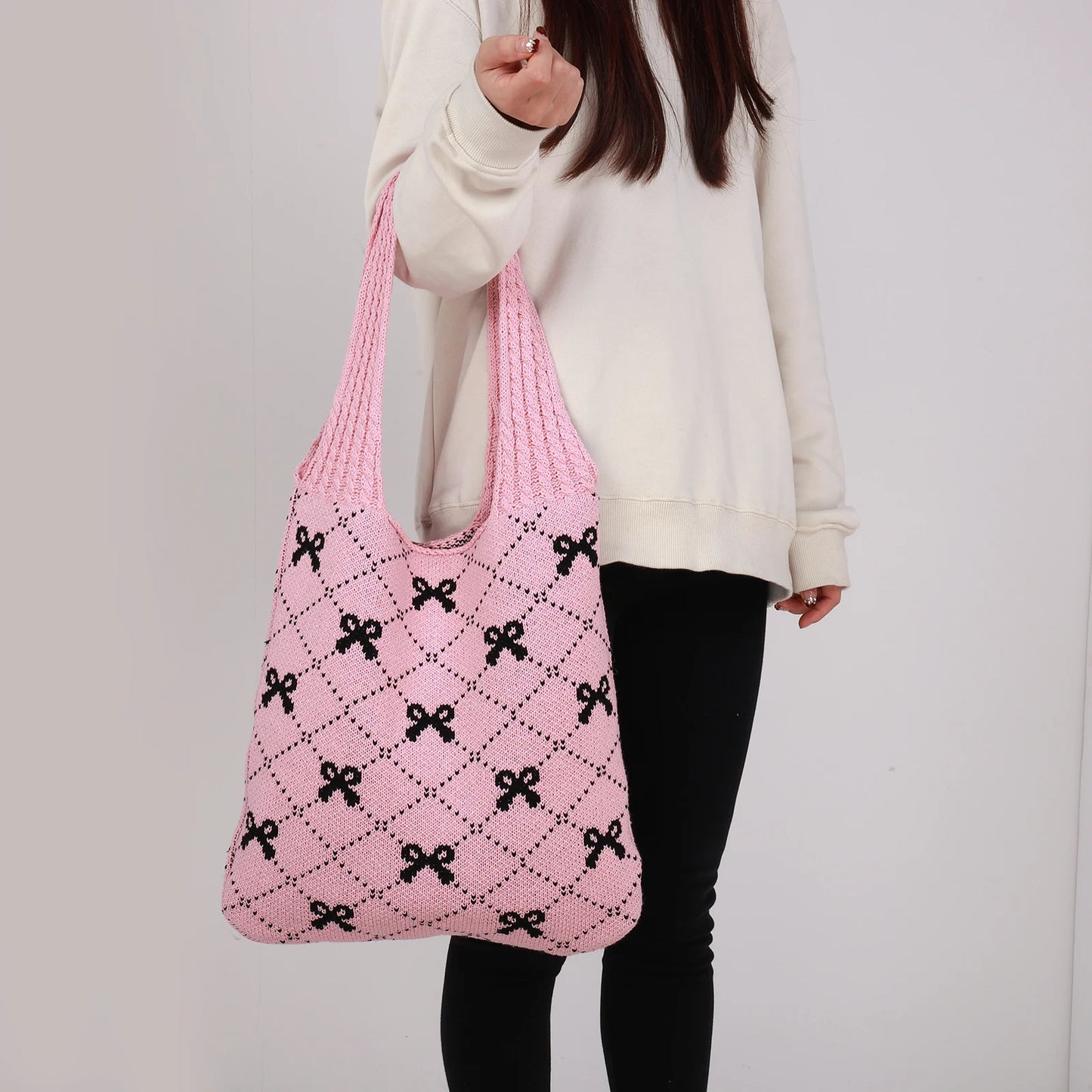 Large Capacity Women Crochet Tote Handbag Cute Shoulder Bag for Shopping Travel Daily Use Versatile Style