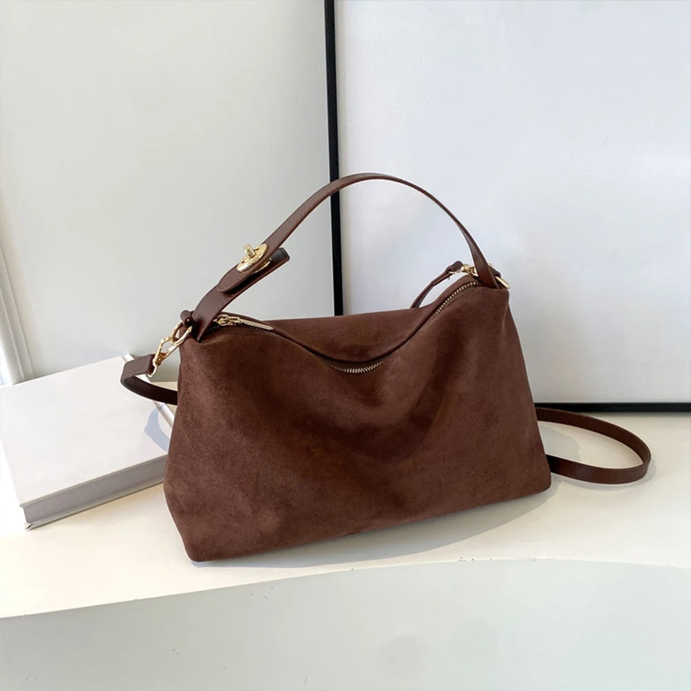 Women Suede Shoulder Bag Adjustable Strap Crossbody Bag With Inner Pocket Satchel Purse Zipper Clutch Purse for Work Travel