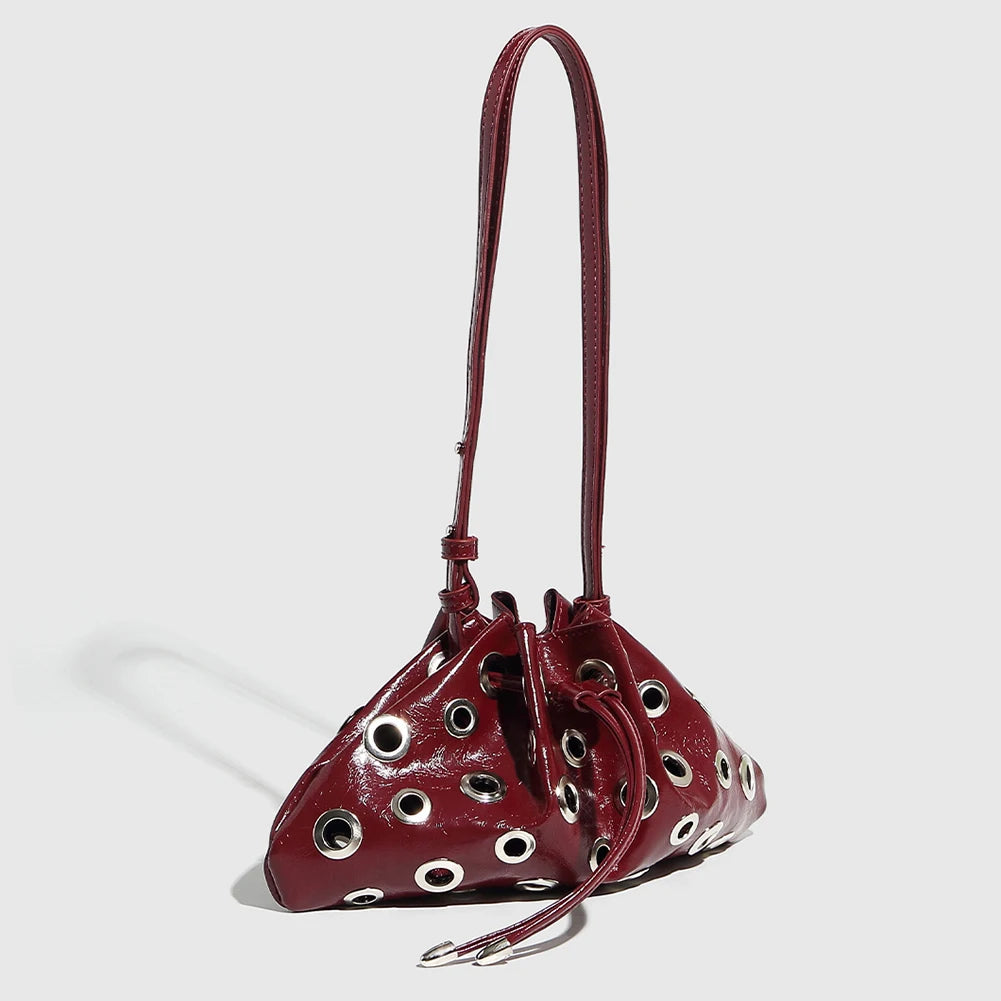 Women Metal Stud Y2k Shoulder Bag Large Capacity Retro Hollow Handbag PU Leather Trendy Rivet Sling Bag Work Date Travel Bag