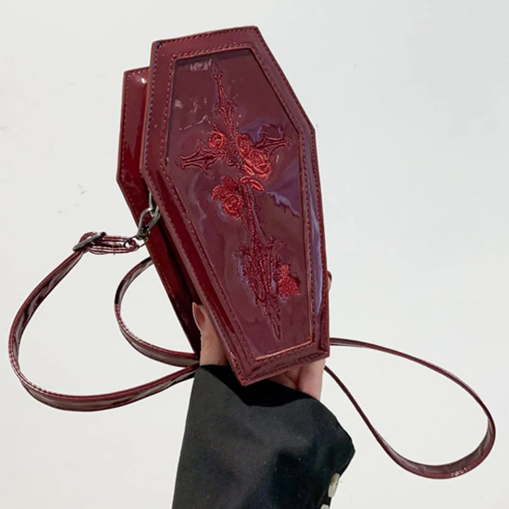 Women Coffin Satchel Purse Cartoon Gothic Crossbody Bag Versatile Rose Crossbody Pouch Y2K Cellphone Bag Halloween Purse