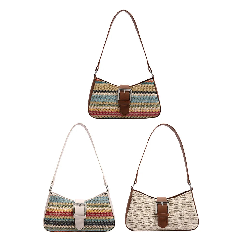 Women Straw Woven Bag Fashion Woven Handbag Large Capacity Weaving Shoulder Purse Handwoven Straw Bag Summer Beach Bag