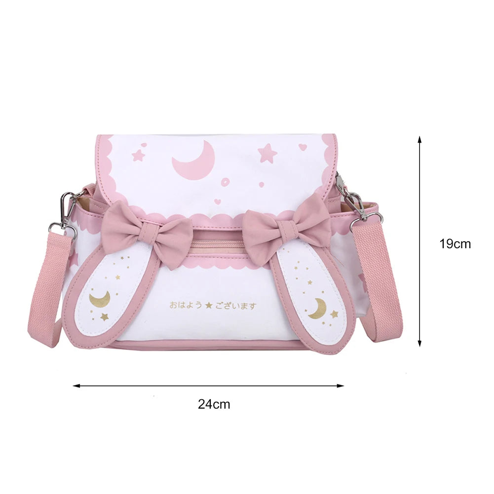 Women Kawaii Shoulder Bag Japanese Style Cute Rabbit Crossbody Bag Adjustable Strap Anime Satchel Bag Student Schoolbag