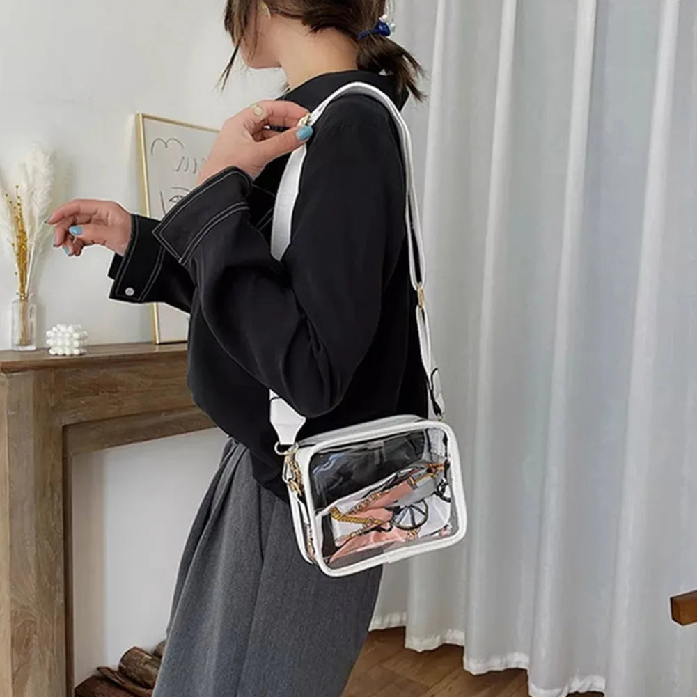 Transparent Shoulder Bag Stadium Approved PVC Envelope Crossbody Handbag Zipper with Silk Scarf Square Purse for Outdoor Travel