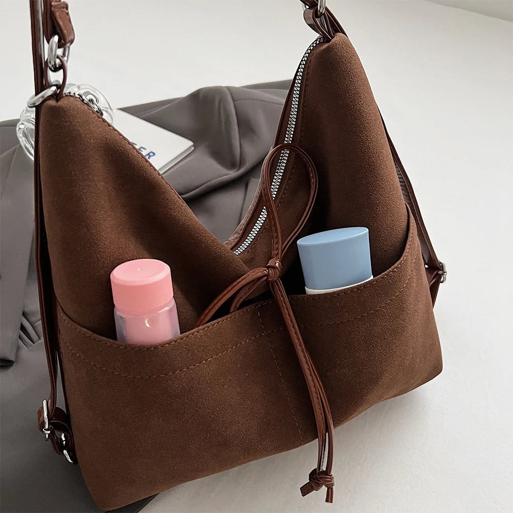 Women Suede Shoulder Bag with Inner Pocket Hobo Bag Zipper Closure Crescent Bag Clutch Purse for Shopping Work Travel