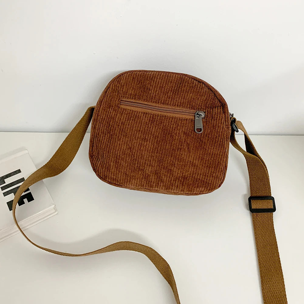 Women Corduroy Crossbody Bag Simple Multi Layer Shoulder Bag Versatile Small Square Bag Satchel Hobo Bag Travel Holiday Purse