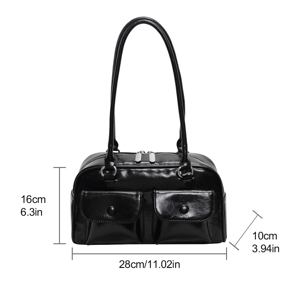 Retro Shoulder Bag PU Leather Y2k Underarm Pouch Multi Pocket Hot Girl Tote Handbag Designer Luxury Chic Casual Satchel Hobo Bag