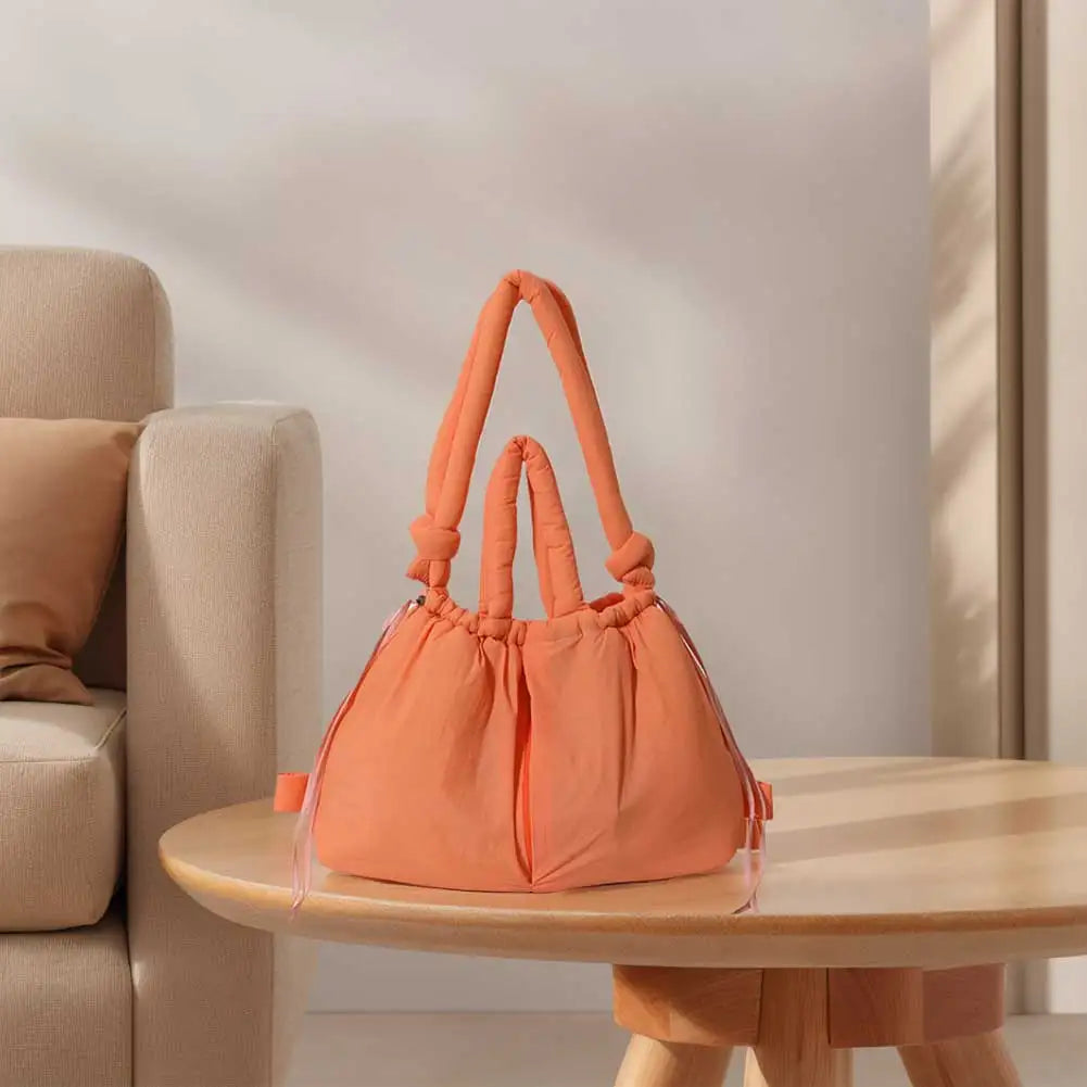 Puffer Tote Bag for Women Adjustable Strap Shoulder Bag Nylon Large Capacity Puffy Purse for Shopping Travel
