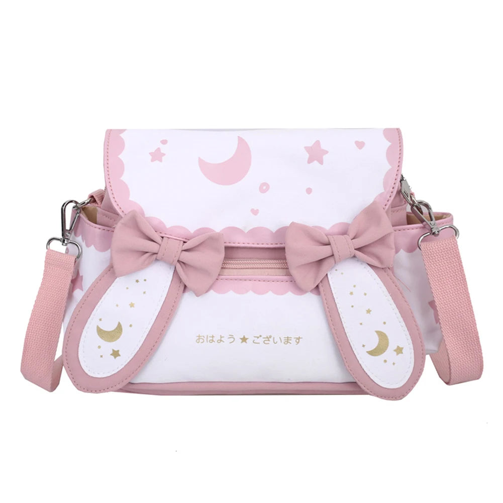 Women Kawaii Shoulder Bag Japanese Style Cute Rabbit Crossbody Bag Adjustable Strap Anime Satchel Bag Student Schoolbag