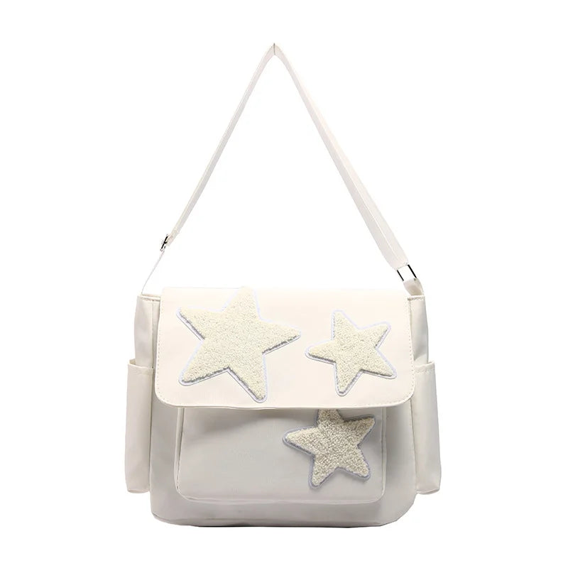 Women Star Pattern Y2k Messenger Bag Casual Tote Lady Simple Large Capacity Shoulder Bag Girl Travel School Bookbag Handbag