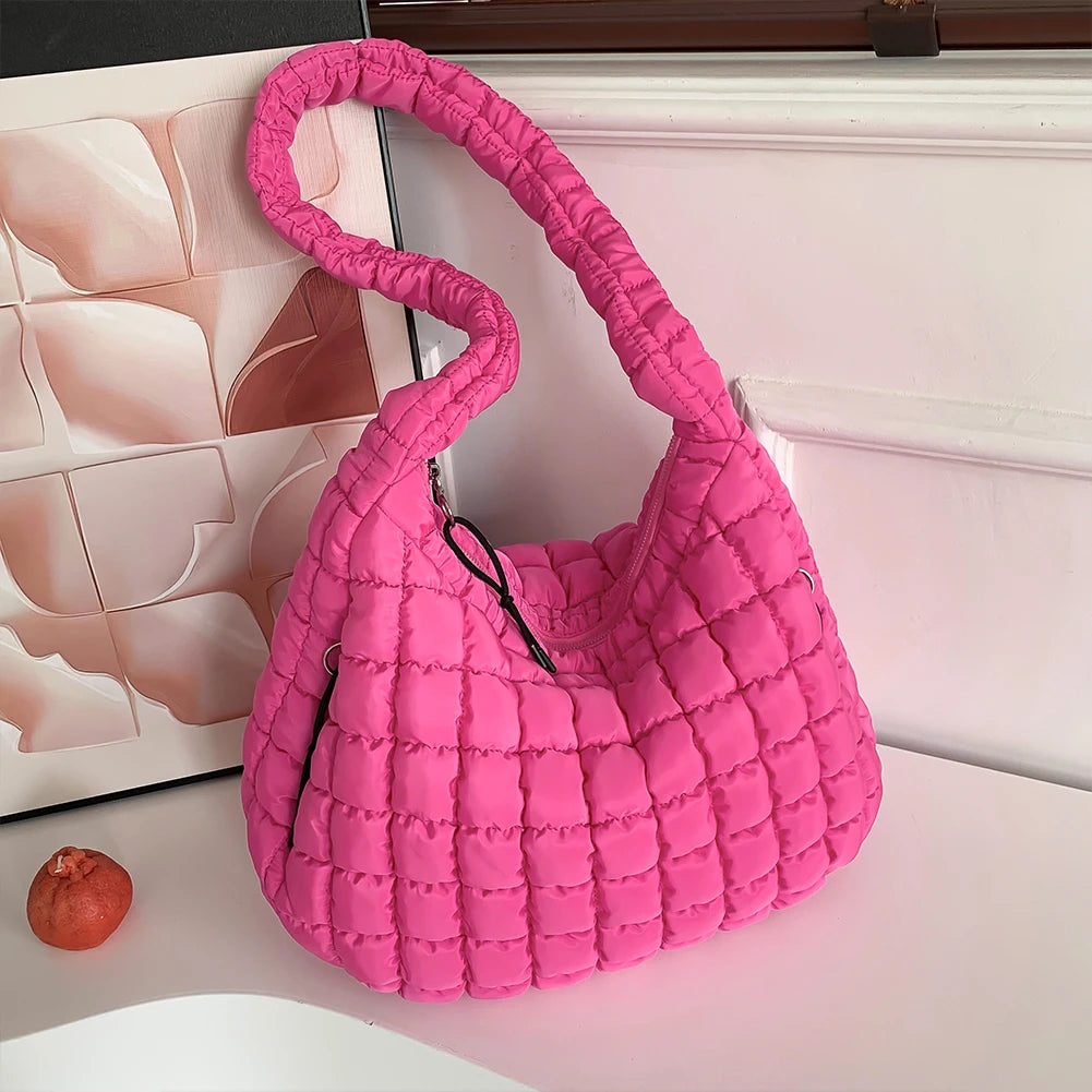 Women Cloud Hobo Bag Large Capacity Quilted Bubbles Crossbody Bag Solid Color Fashion Padded Sling Bag Messenger Bag
