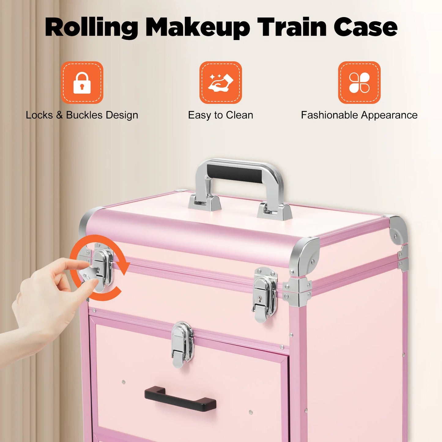 Makeup Rolling Train Case with Universal Wheels Pull Rod Manicure Tattoo Cosmetic Box Storage Bag