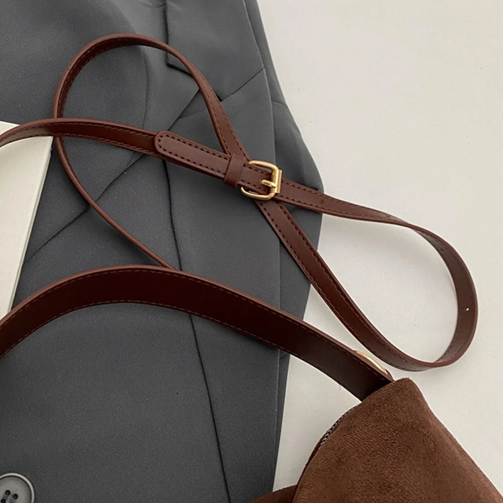 Women Suede Shoulder Bag Adjustable Strap Crossbody Bag With Inner Pocket Satchel Purse Zipper Clutch Purse for Work Travel
