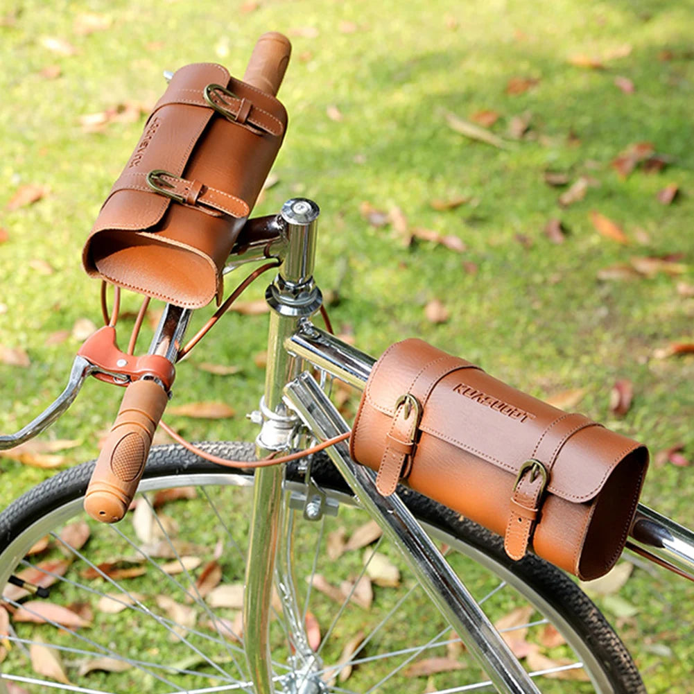 Motorcycle Saddle Storage Bag Leather Bike Handlebar Tool Bag Large Capacity Retro Bicycle Tail Bag for Outdoot Cycling