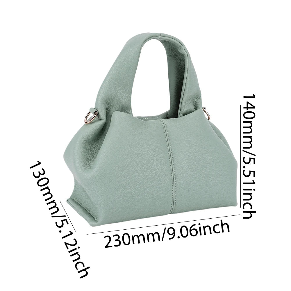Soft Cloud Bag Solid Color Dumpling Clutch Purse with Removable Strap Retro Crossbody Bag PU Leather Top Handle Bag for Women