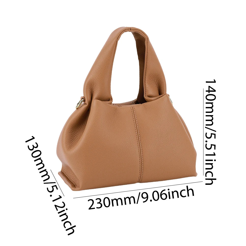 Soft Cloud Bag Solid Color Dumpling Clutch Purse with Removable Strap Retro Crossbody Bag PU Leather Top Handle Bag for Women