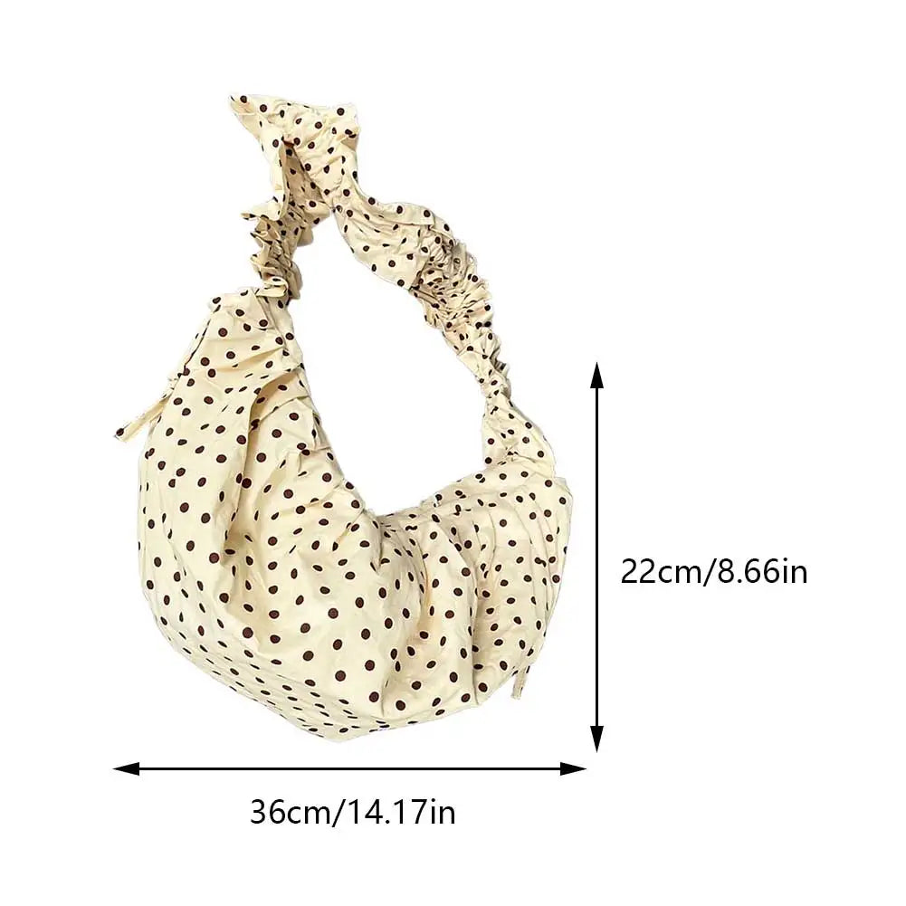 Women Fashion Shoulder Bag Large Capacity Polka Dot Retro Crossbody Bag All Matched Pleated Dumpling Bag for Outdoor Travel