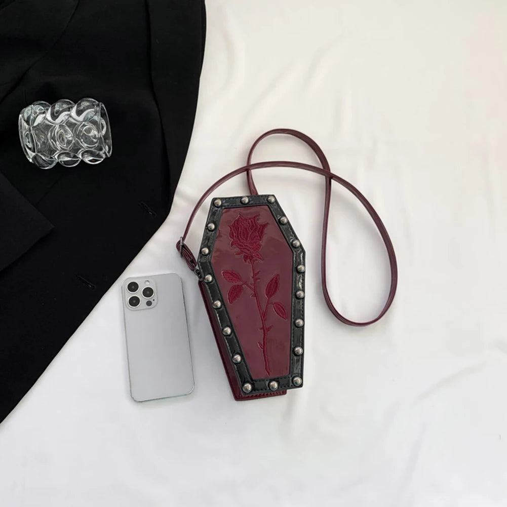 Women Coffin Satchel Purse Cartoon Gothic Crossbody Bag Strap Adjustable Gothic Coin Purse Spider Coffin Bag Halloween Candy Bag