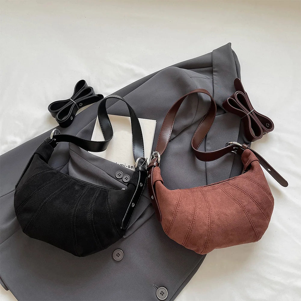 Women PU Fashion Shoulder Bag Zipper Closure Simple Tote Purse Half Moon Crossbody Bag Casual Underarm Bag Stylish Commuting Bag