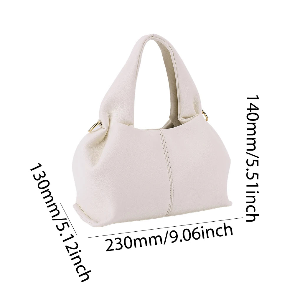 Soft Cloud Bag Solid Color Dumpling Clutch Purse with Removable Strap Retro Crossbody Bag PU Leather Top Handle Bag for Women