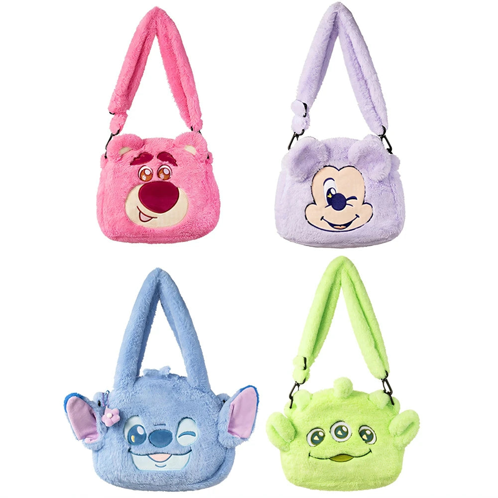 MINISO Disney Fury Season Series Mickey Tote Bag for Girls Crossover Portable Plush Shoulder Bag Cute Anime Cartoon Gift