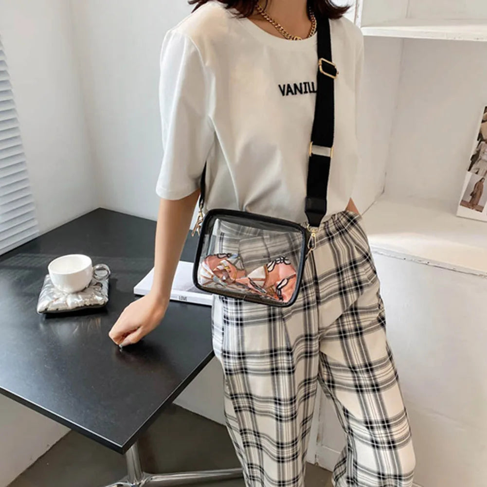 Transparent Shoulder Bag Stadium Approved PVC Envelope Crossbody Handbag Zipper with Silk Scarf Square Purse for Outdoor Travel