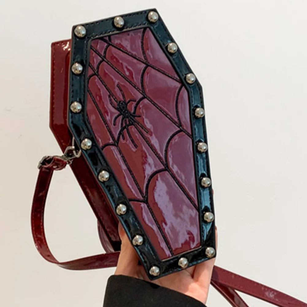 Women Coffin Satchel Purse Cartoon Gothic Crossbody Bag Strap Adjustable Gothic Coin Purse Spider Coffin Bag Halloween Candy Bag